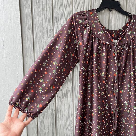 Vintage Lady Sara Brown Floral Maxi Lounge Dress M Cottagecore - Picture 4 of 7
